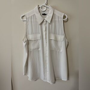 Ann Taylor Cream Button-Up Shirt, sleeveless